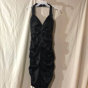 Xscape Ruched Stretch satin Halter dress